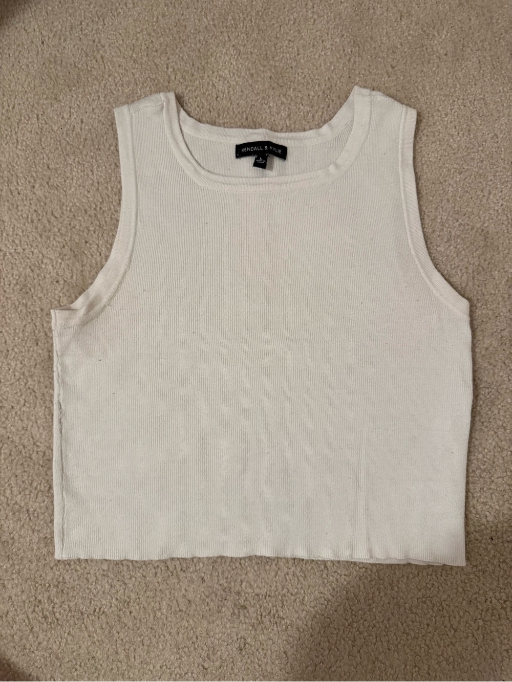 Kendall & Kylie Cream Ribbed Cropped Tank